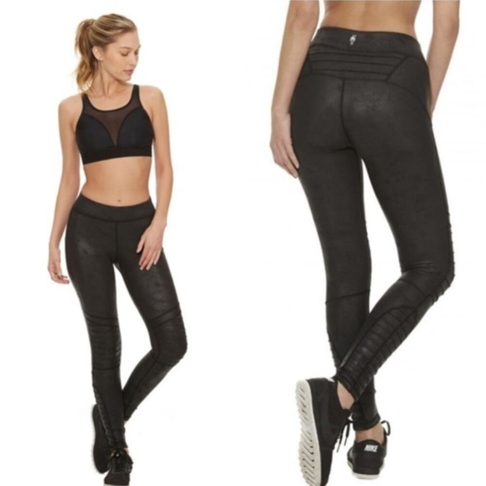 HPE Black Metallic High Waist Moto Faux Leather Leggings